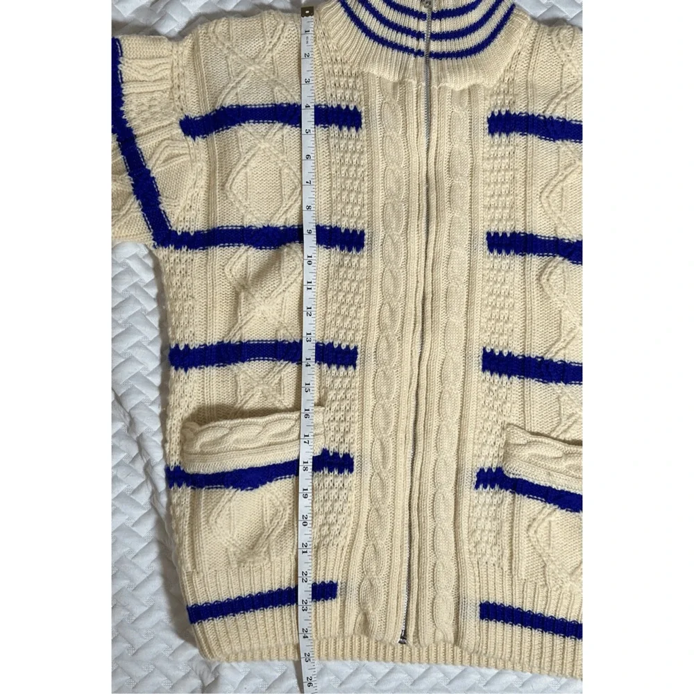Vintage Izod 100% wool sweater Full Zip cable knit fisherman SZ Medium WPL 1100